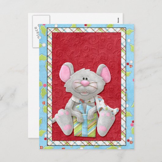 Kerstmuis met cadeaubon feestdagenkaart (Voorkant / Achterkant)