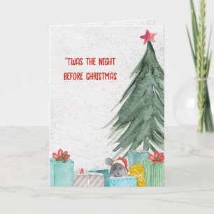 Kerstmuis met cadeautjes kaart