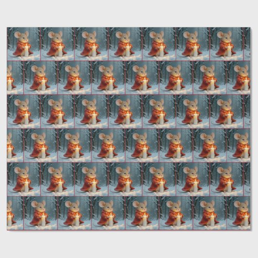 Kerstmuis met een kaars cadeaupapier (Vlak)