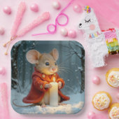 Kerstmuis met een kaars papieren bordje (Feest)