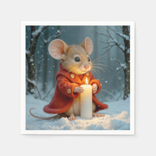 Kerstmuis met een kaars servet