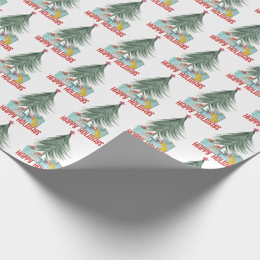 Kerstmuis met feestcadeaus cadeaupapier (Hoek)