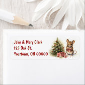 Kerstmuis met geschenken etiket (Insitu)