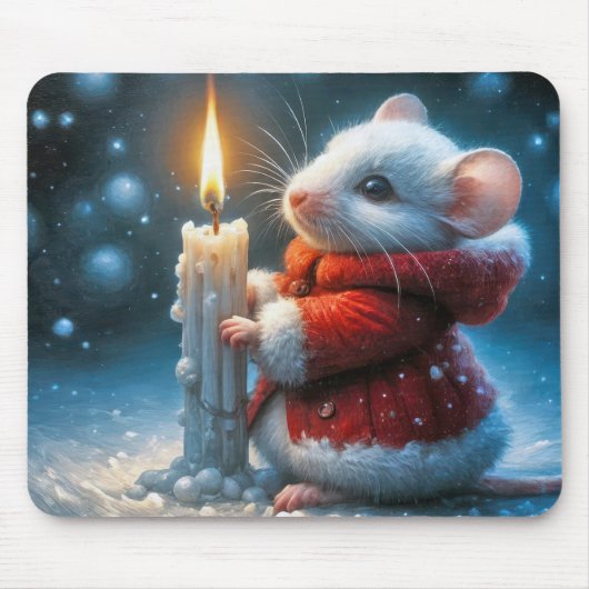 Kerstmuis met gloeiende kaars muismat (Voorkant)