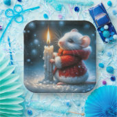 Kerstmuis met gloeiende kaars papieren bordje (Feest)