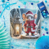 Kerstmuis met gloeiende lantaarn papieren bordje (Feest)