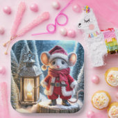 Kerstmuis met gloeiende lantaarn papieren bordje (Feest)