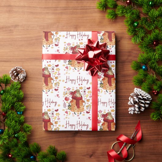 Kerstmuis met lantaarn cadeaupapier (Feestdagen Geschenken)