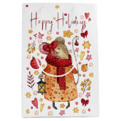 Kerstmuis met lantaarn medium cadeauzakje (Voorkant)