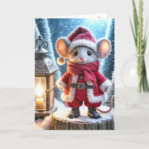 Kerstmuis Met Lichtgevende Lantaarn Kaart