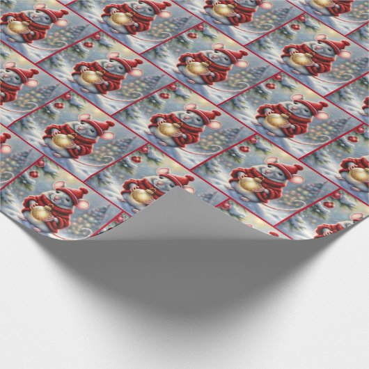 Kerstmuis met Ornament Cadeaupapier (Hoek)