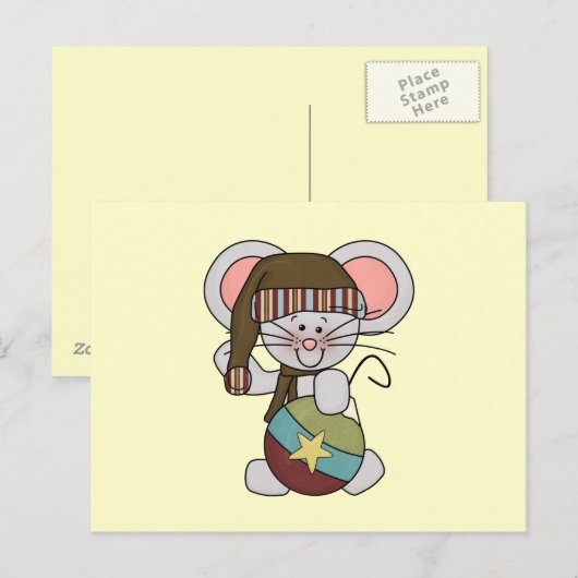 Kerstmuis met Ornament Feestdagenkaart (Voorkant / Achterkant)