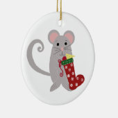 Kerstmuis met Rode Kous Keramisch Ornament (Rechts)