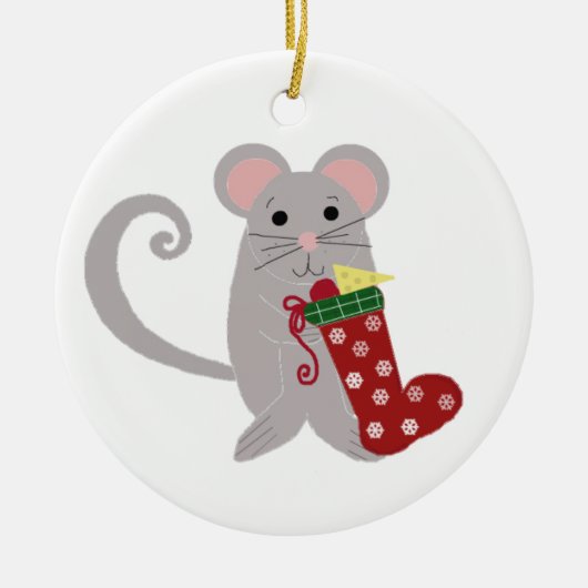 Kerstmuis met Rode Kous Keramisch Ornament (Voorkant)