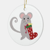 Kerstmuis met Rode Kous Keramisch Ornament (Links)
