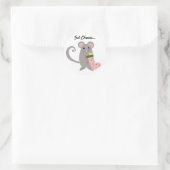 Kerstmuis met roze sok ronde sticker (Tas)