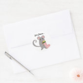 Kerstmuis met roze sok ronde sticker (Envelop)