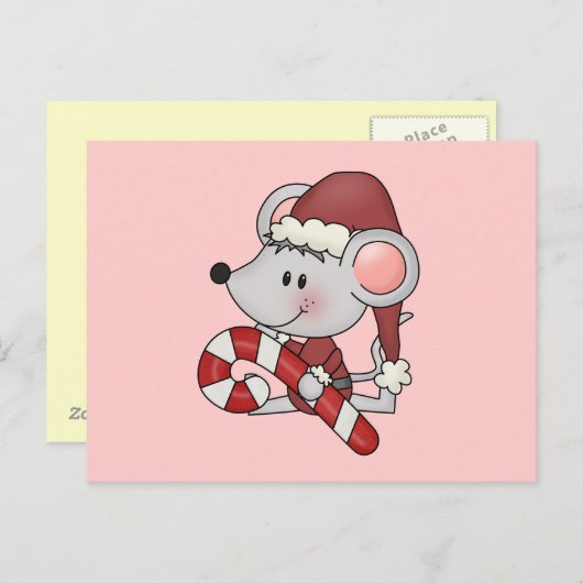 Kerstmuis met snoepriet feestdagenkaart (Voorkant / Achterkant)