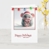 Kerstmuis met snoepriet hart kaart (Gele Bloem)