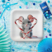 Kerstmuis met snoepriet hart papieren bordje (Feest)