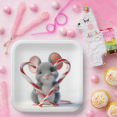 Kerstmuis met snoepriet hart papieren bordje (Feest)