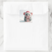 Kerstmuis met snoepriet hart vierkante sticker (Tas)