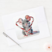 Kerstmuis met snoepriet hart vierkante sticker (Envelop)