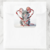 Kerstmuis met snoepriet hart vierkante sticker (Tas)