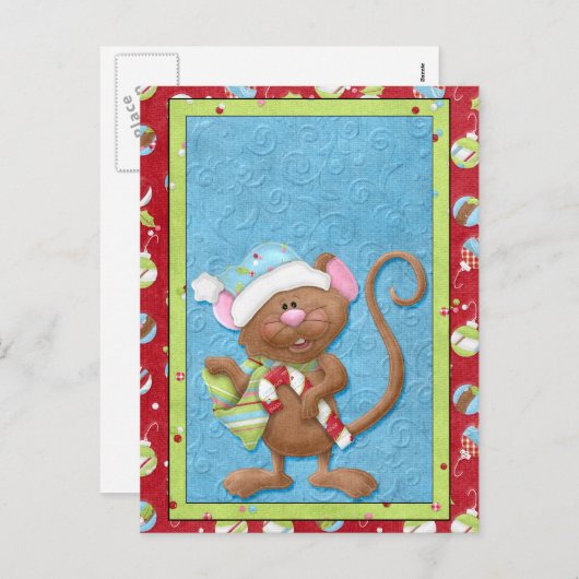 Kerstmuis met snoepriet Kaarten Feestdagenkaart (Voorkant / Achterkant)