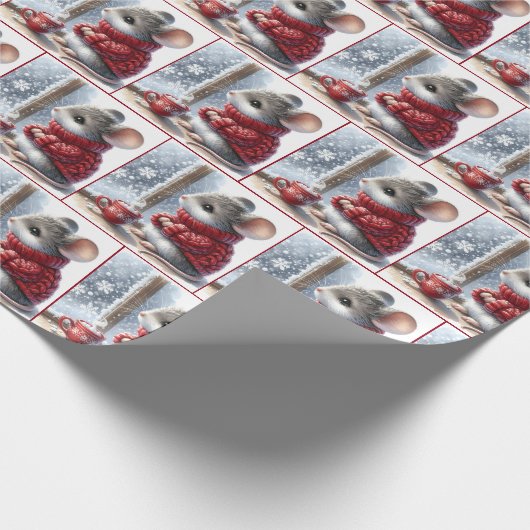 Kerstmuis met stomen hete cacao cadeaupapier (Hoek)