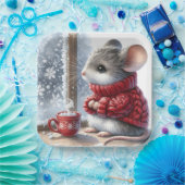 Kerstmuis met stomen hete cacao papieren bordje (Feest)