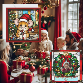 Kerstmuis namaak glas-in-lood