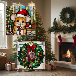 Kerstmuis namaak glas-in-lood keramisch ornament