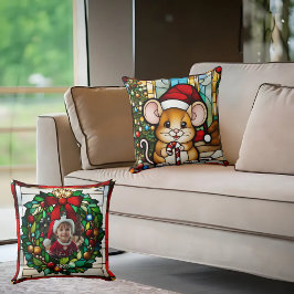 Kerstmuis namaak glas-in-lood kussen