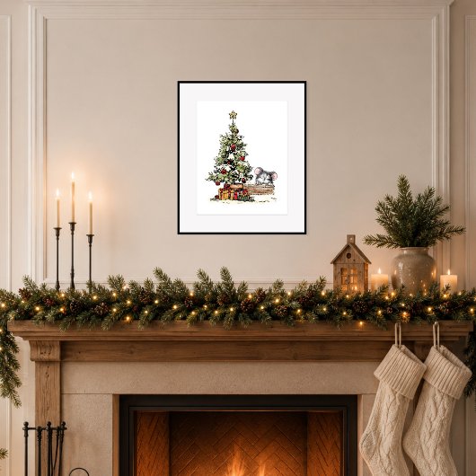 Kerstmuis onder de boom poster
