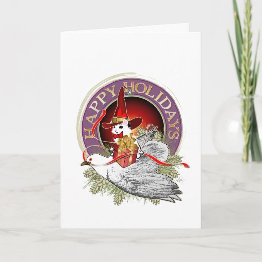 Kerstmuis op de vleugels van een duif feestdagen kaart (Voorkant)