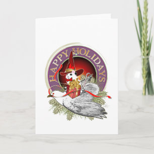 Kerstmuis op de vleugels van een duif feestdagen kaart