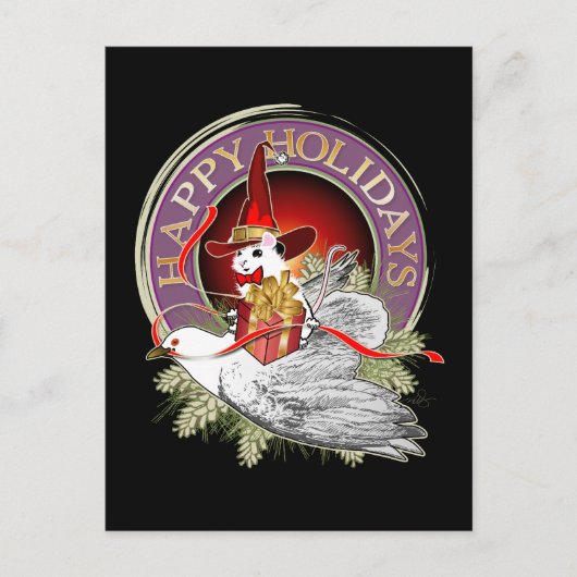 Kerstmuis op de vleugels van een duif feestdagenkaart (Voorkant)