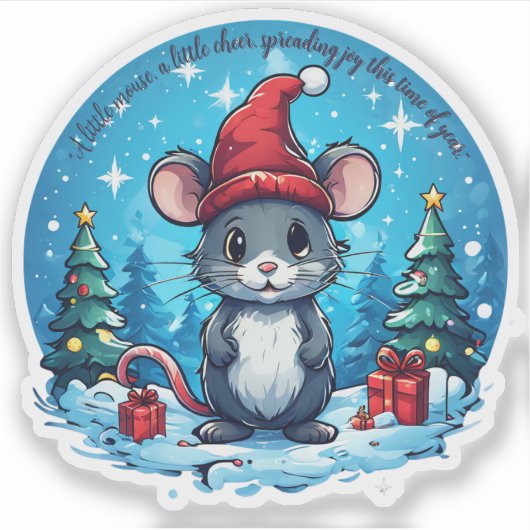 Kerstmuis op maat gesneden vinyl sticker (Voorkant)