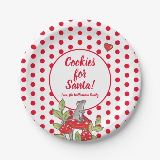 Kerstmuis Red Polka Dot Custom Santa Cookie Papieren Bordje (Voorkant)