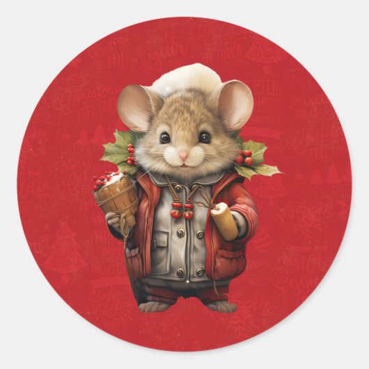 Kerstmuis Ronde Sticker (Voorkant)
