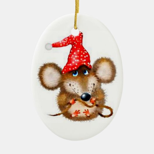 Kerstmuis - sierbloem - Kute muis in Santa Hat Keramisch Ornament (Voorkant)