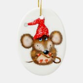 Kerstmuis - sierbloem - Kute muis in Santa Hat Keramisch Ornament (Achterkant)