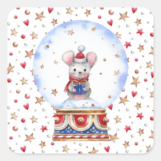 kerstmuis vierkante sticker (Voorkant)