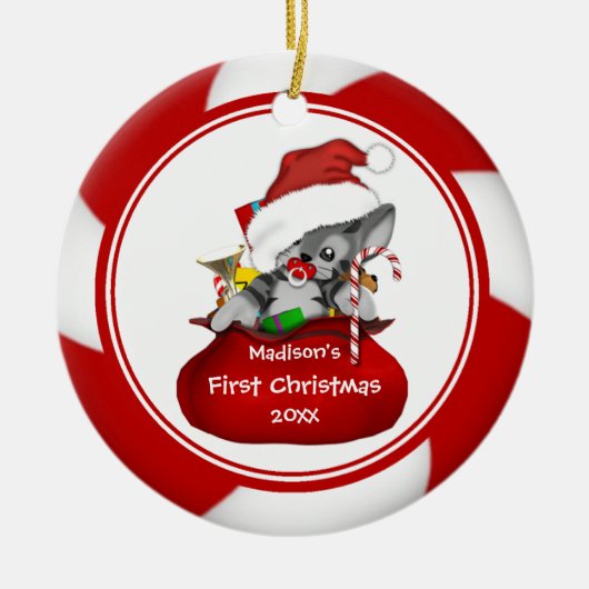 Kerstmuisje Baby's Eerste Kerstmis Versiering Keramisch Ornament (Voorkant)