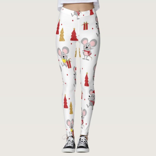 Kerstmuispatroon Leggings (Voorkant)