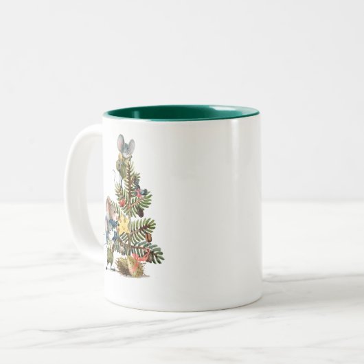 kerstmuizen, decoratieve boom tweekleurige koffiemok (Voorkant links)
