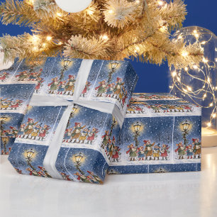 Kerstmuizen die kerstliederen zingen in sneeuwvlok cadeaupapier