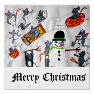 KERSTMUIZEN IN HET SNEEUWGLANZENDE POSTER
