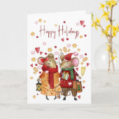 Kerstmuizen met hart en met sterren kaart (Gele Bloem)